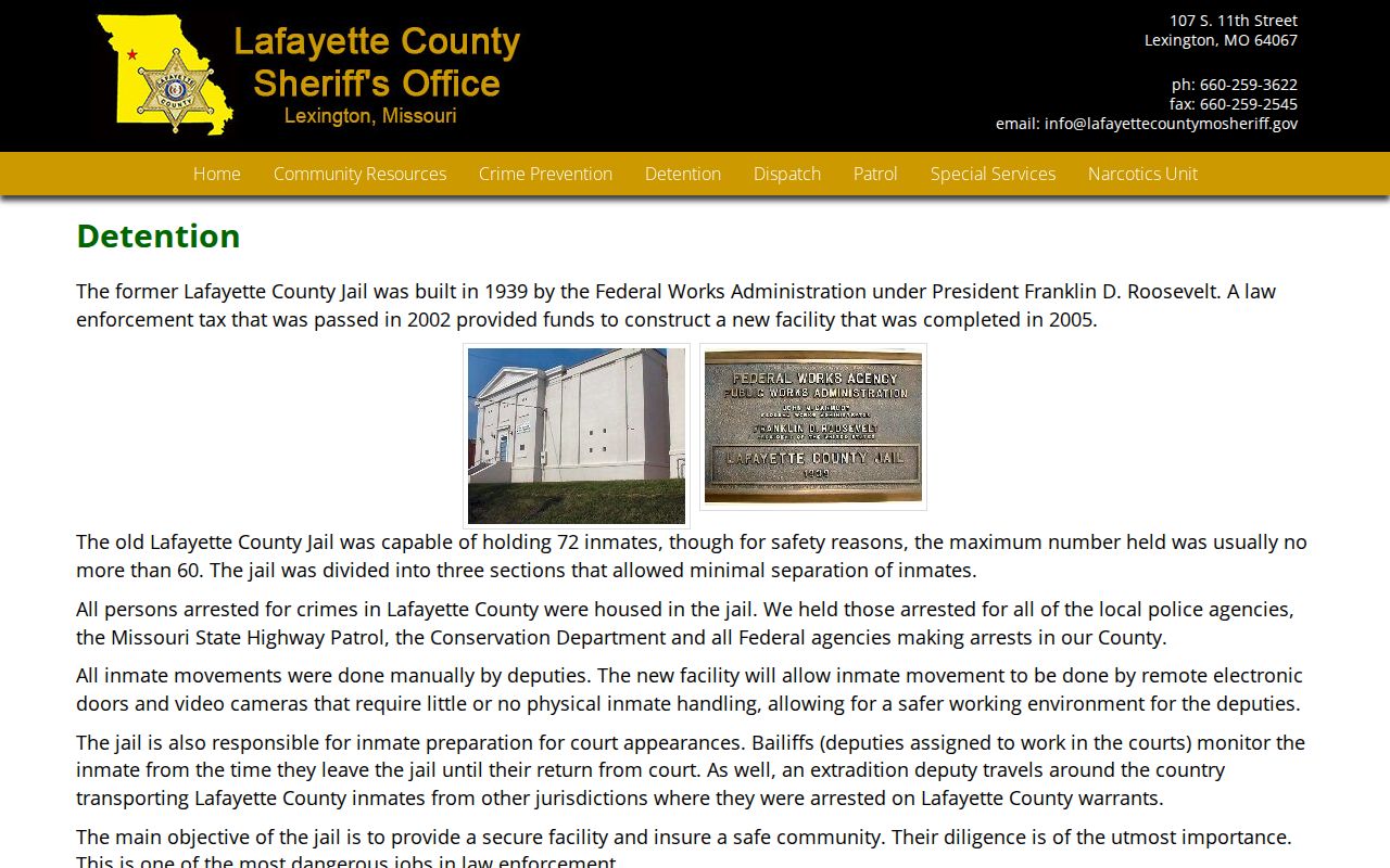 Lafayette County detention booking record source page
